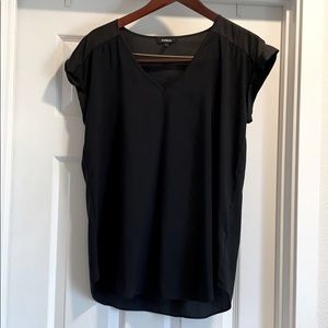 Express Long Black Blouse with Satin Detail